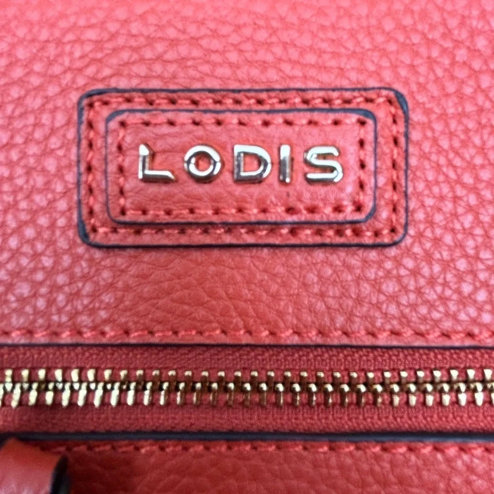 Lodi’s Charlotte Crossbody Purse Burnt Orange Floral interior Pebbled Leather